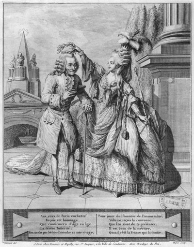 Voltaire Crowned by Mademoiselle Clairon, engraved by Jean Victor by Claude Louis Desrais